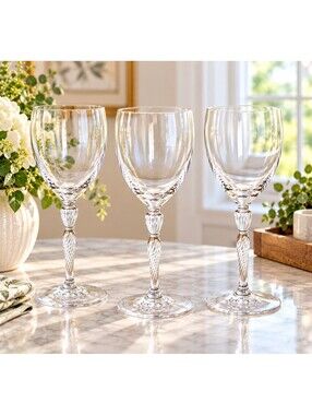 Vtg Royal Doulton Dawn Crystal Wine Glasses Pair Twisted Stem Clear Retired x3